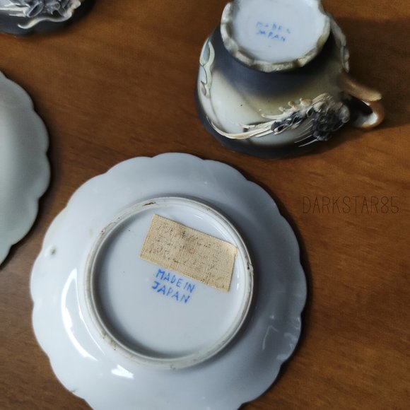 Vintage Made in Japan Moriage Black Dragonware Demitasse Teacups and Saucers - Picture 9 of 14